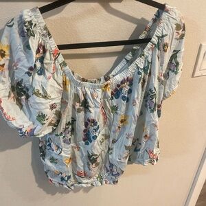Disney Alice In Wonderland Multicolor Floral Puff Sleeve Blouse Size 3x